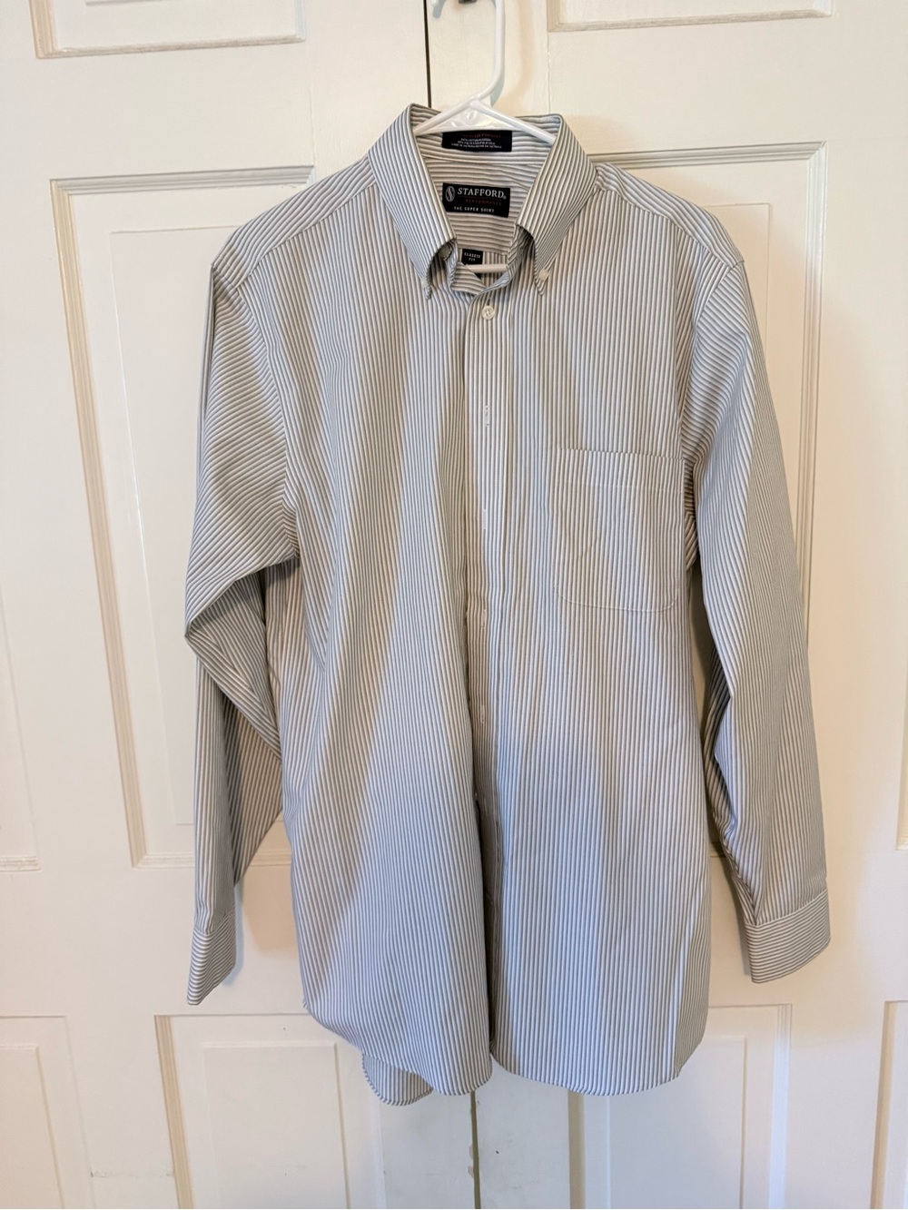 Stafford Blue and White Striped Button-Down Dress Shirt